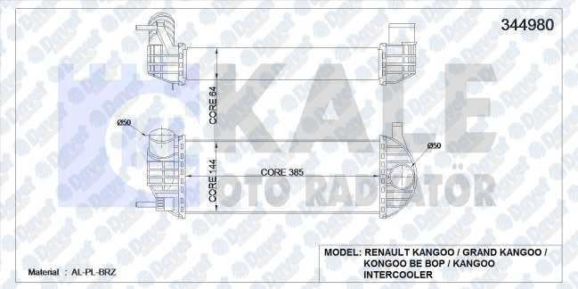 KALE 344980 Turbo Radyatoru (Intercooler) Kangoo 1.5 Dci 08> (385x143x64) (Al/Pl/Brz)